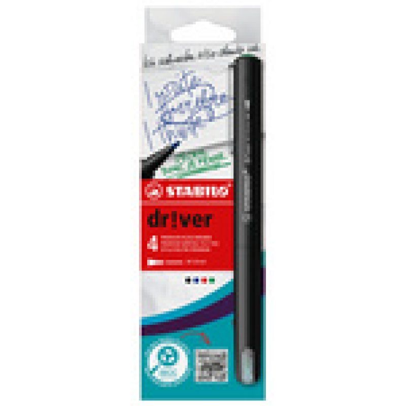 STABILO dr!ver stylo fin Moyen Noir, Bleu, Vert, Rouge 4 pièce(s)