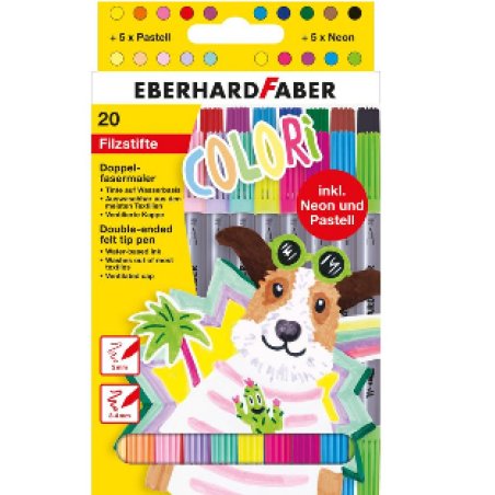 Eberhard Faber Colori stylo-feutre Noir, Bleu, Marron, Cyan, Vert, Orange, Pastel, Rose, Rouge, Jaune 20 pièce(s)