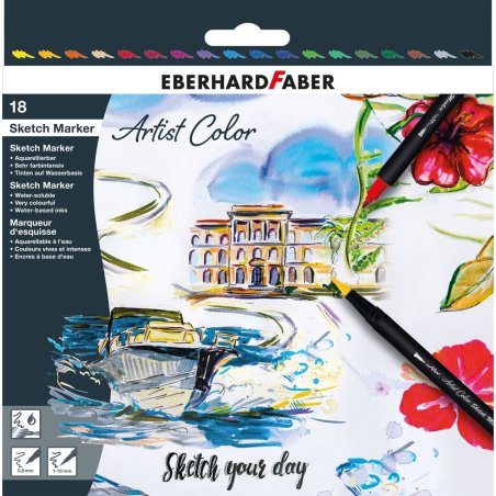 Eberhard Faber 558218 marqueur 18 pièce(s) Pointe fine Noir, Bleu, Marron, Vert, Gris, Orange, Rose, Rouge, Violet,