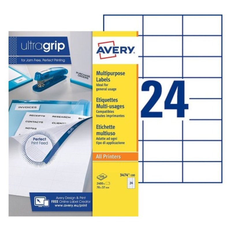 Avery 3474-100 papier jet d'encre A4 (210x297 mm) 100 feuilles Blanc