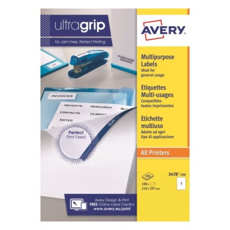 Avery 3478-100 printing paper A4 (210x297 mm) 100 sheets White