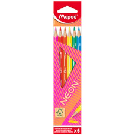 Maped Crayon de couleur triangulaire NEON, étui carton de 6
