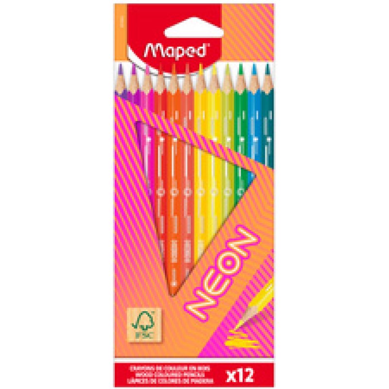 Maped Crayon de couleur triangulaire NEON, étui carton de 12