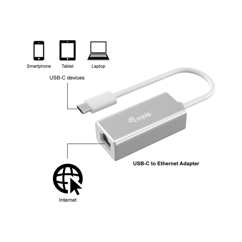 Equip USB Type C to RJ45 Gigabit Network Adapter