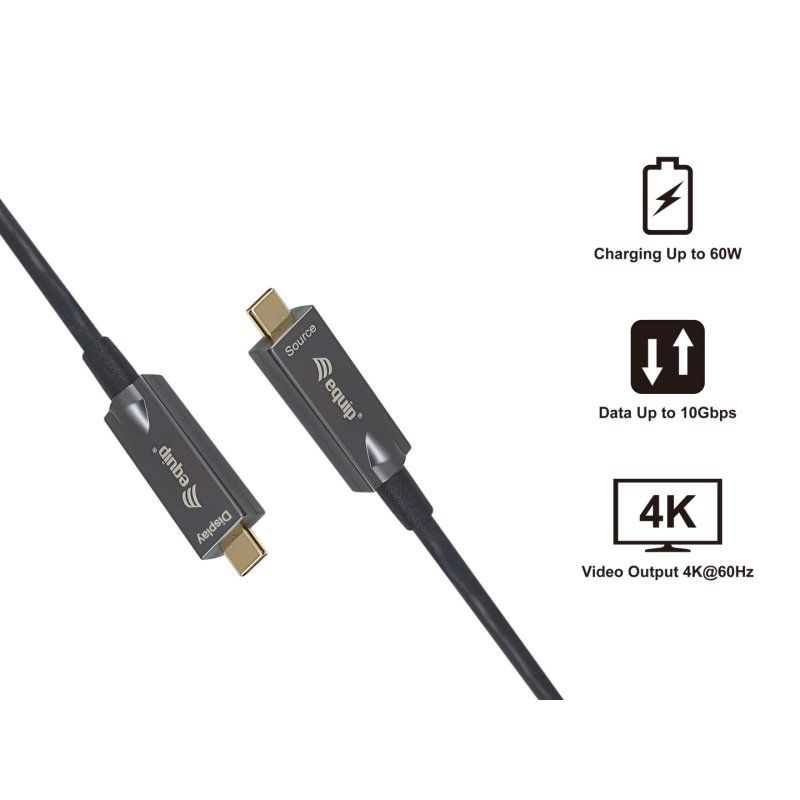 Equip USB-C to C Active Optical Cable, 10m, 4K/60Hz, Video Data PD