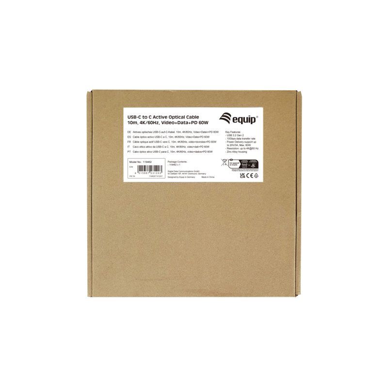 Equip USB-C to C Active Optical Cable, 10m, 4K/60Hz, Video Data PD