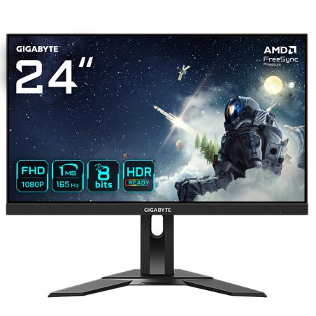 GIGABYTE G24F 2 24" FHD Moniteur de jeu - 1920 x 1080, 165 Hz, 1 ms, 300 cd/m², AMD FreeSync Premium, Prêt pour HDR,