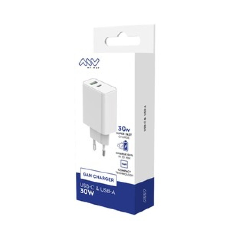 CHARGEUR SECTEUR 30W USB-C USB-A BLANC