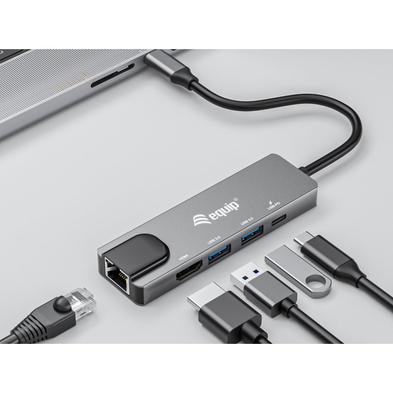Equip USB-C 5 in1 Multifunction Adapter, HDMI, Gigabit LAN, USB 3.2 GEN1, 100W USB PD