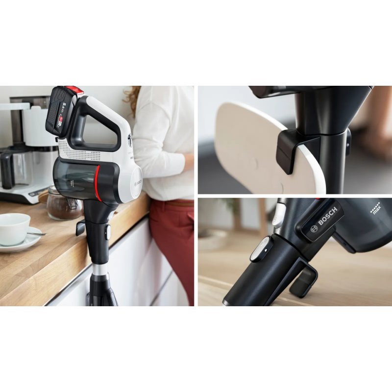 Bosch BSS715CARP aspirateur balai et balai électrique Batterie Sec Sans sac 0,3 L Noir, Argent, Blanc 5 Ah