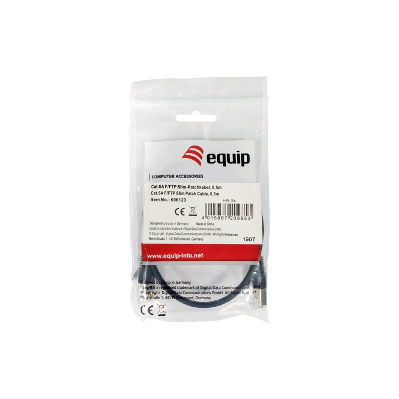 Equip Cat.6A F/FTP Slim Patch Cable, 0.5m, Black
