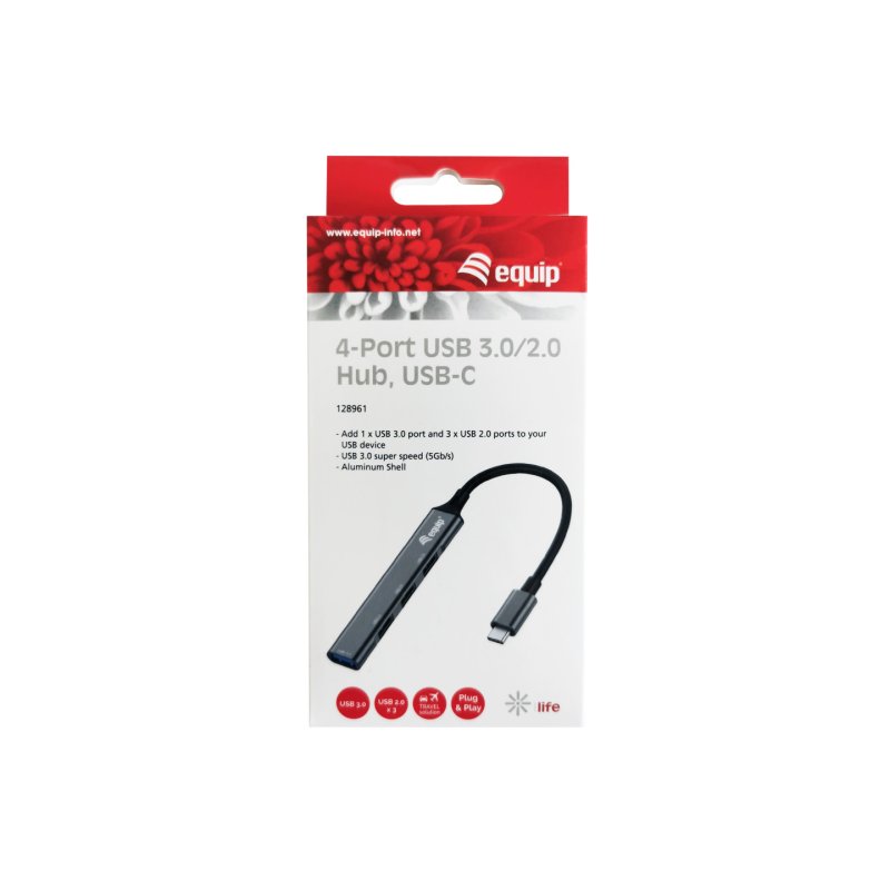 Equip 128961 hub & concentrateur USB 3.2 Gen 1 (3.1 Gen 1) Type-C 5000 Mbit/s Noir, Gris