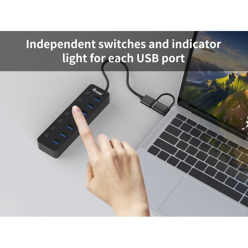 Equip USB-Hub 7-Port 3.2 -7x3.2 5Gbps m.Netzteil sw