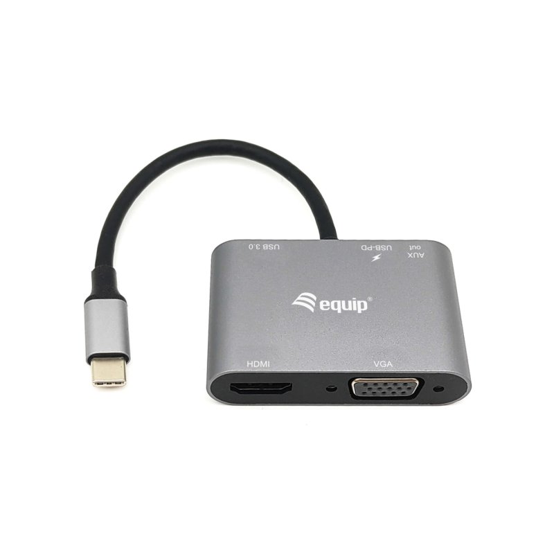 Equip Adaptateur multifonction USB-C 5 en 1, HDMI, VGA (HD15), PD 100W, USB3.0, AUX