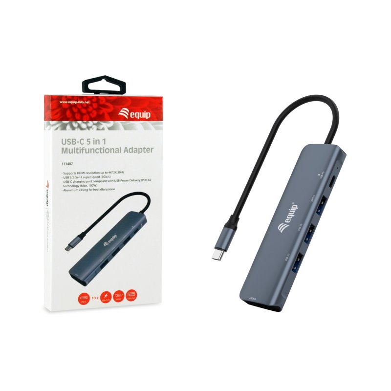 Equip Dock USB-C-HDMI.3xUSB3.0.100WPD 25cm gr