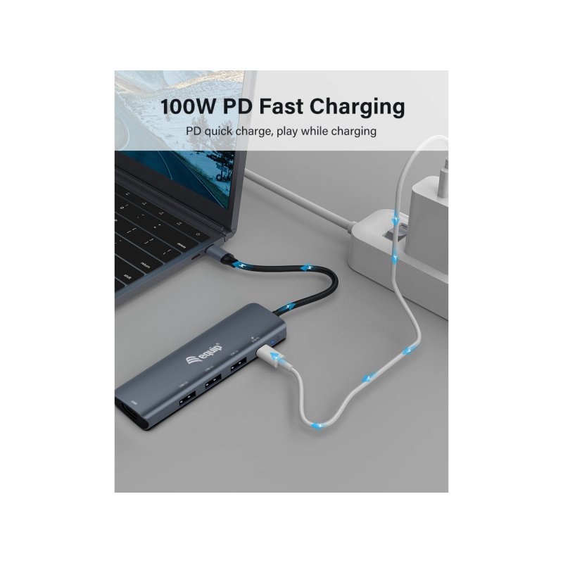 Equip Dock USB-C-HDMI.3xUSB3.0.100WPD 25cm gr
