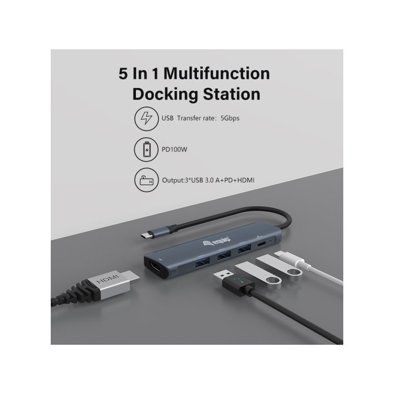 Equip Adaptateur multifonction USB-C 5 en 1, HDMI, USB 3.2 GEN1, 100W USB PD