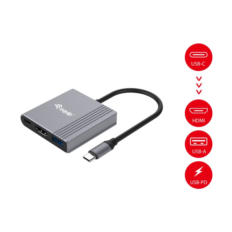 Equip Dock USB-C-HDMI.USB-A.100WPD 25cm gr