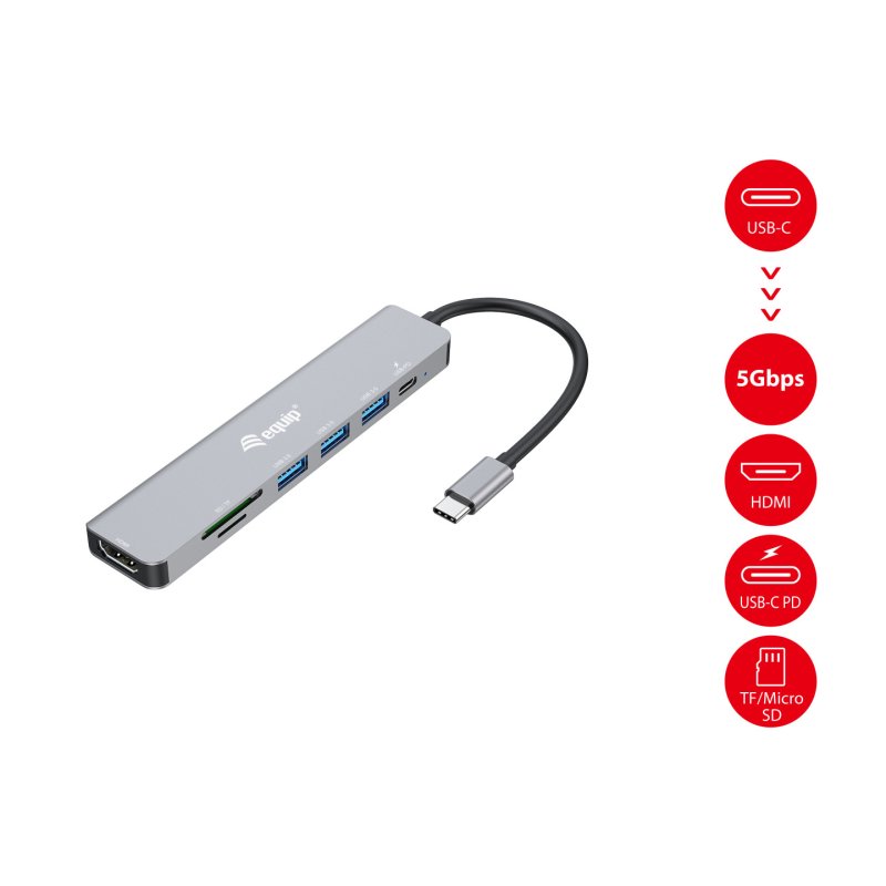 Equip Dock USB-C-HDMI.3xUSB3.0.SD/TF.100WPD 25cm si