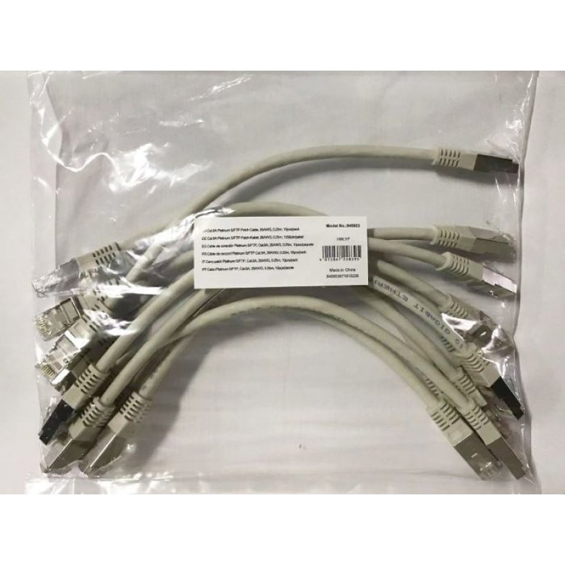Equip Cat.6A Platinum S/FTP Patch Cable, Grey, 0.25m , 10pcs/set