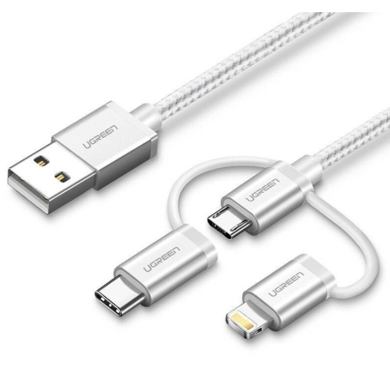 Ugreen 50203 câble USB USB 2.0 1,5 m USB A USB C/micro-USB B/Lightning Blanc