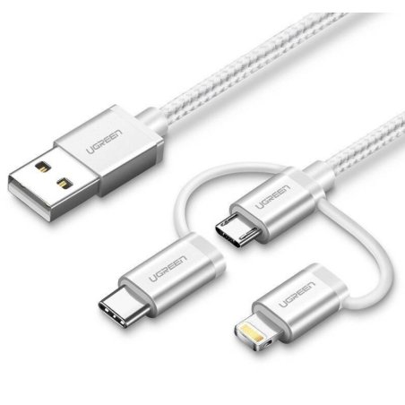 Ugreen 50203 câble USB USB 2.0 1,5 m USB A USB C/micro-USB B/Lightning Blanc