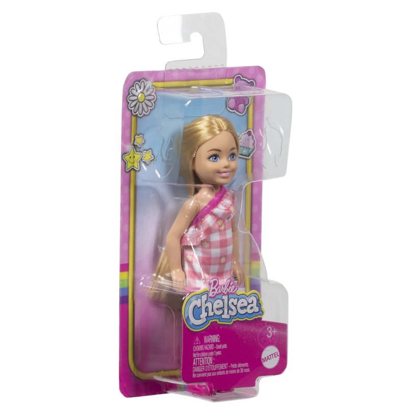 Barbie - Chelsea Doll, Small Doll - Checked Dress With Blonde Hair & Blue Eyes (HXM95)