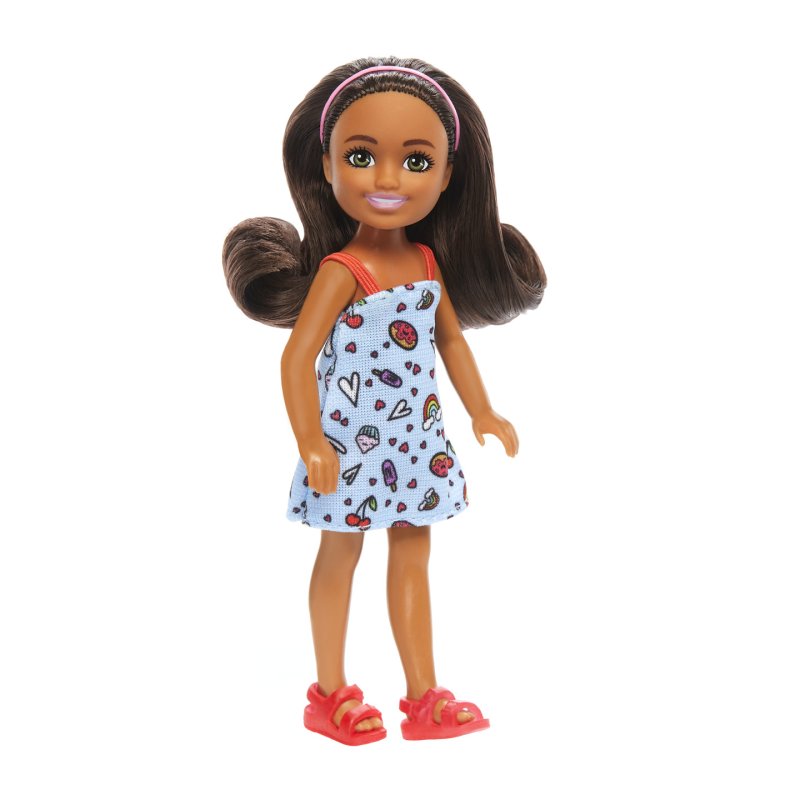 Barbie - Chelsea Doll, Small Doll - Blue Dress With Brown Hair & Green Eyes (HXM97)