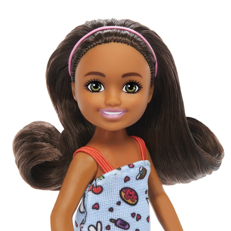 Barbie - Chelsea Doll, Small Doll - Blue Dress With Brown Hair & Green Eyes (HXM97)