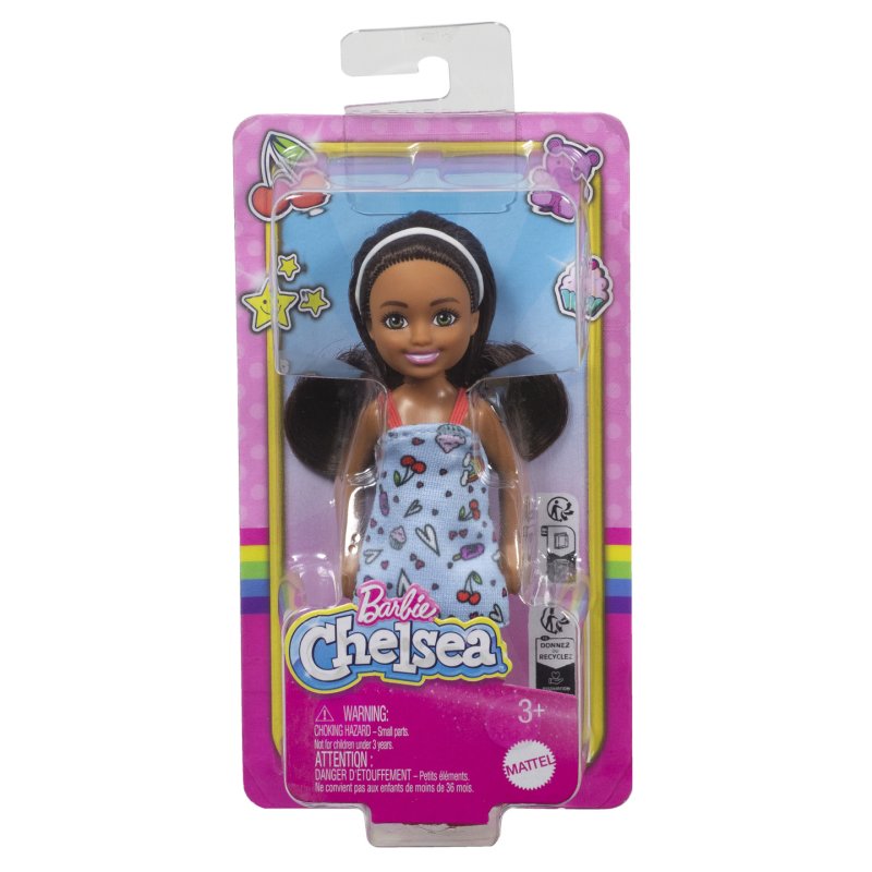 Barbie - Chelsea Doll, Small Doll - Blue Dress With Brown Hair & Green Eyes (HXM97)