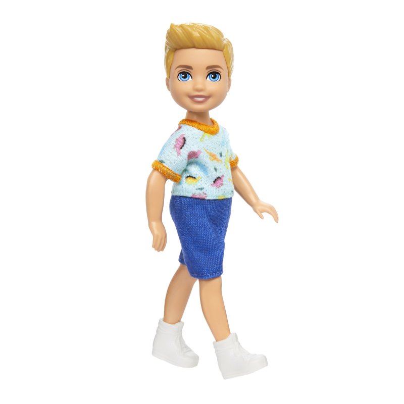 Barbie - Chelsea Doll, Small Boy Doll - Dino Print, Blond Hair & Blue Eyes (HXM98)