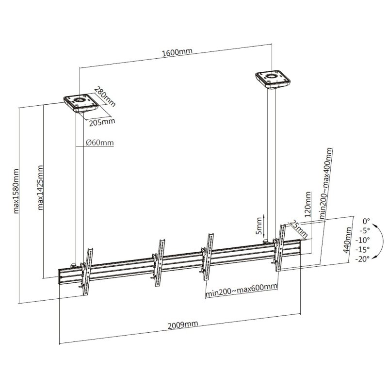 Equip 650373 Support plafond 45« -55 » double écran