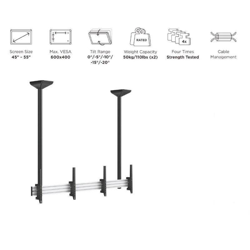 Equip Deckenhalterung 45"-55"/2TFT je 50kg 1Gelenk neig. sw lite Retail (Speditionsversand)