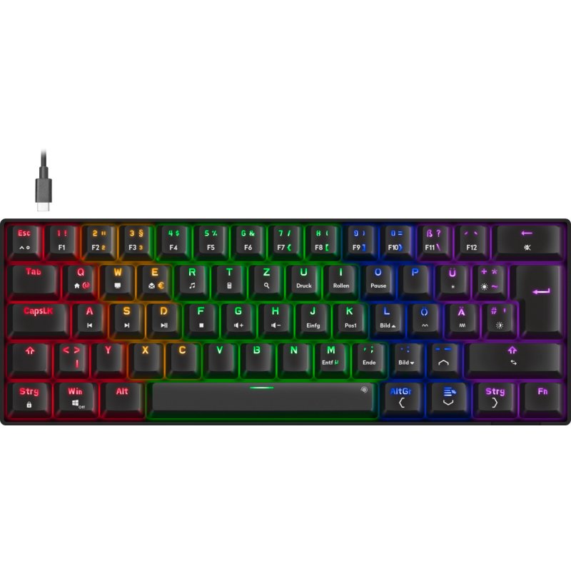 Speedlink ATMOS RGB Regenbogen Mechanische 60% Gaming Tastatur mit braunen Schaltern, schwarz