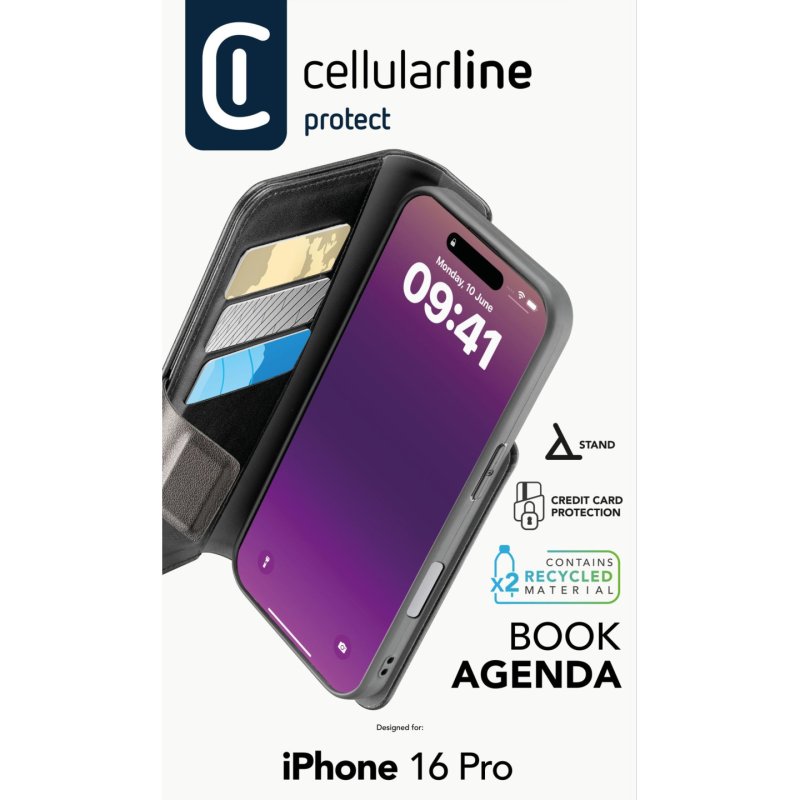 Cellularline Book Agenda 2 Case iPhone 16 Pro Black