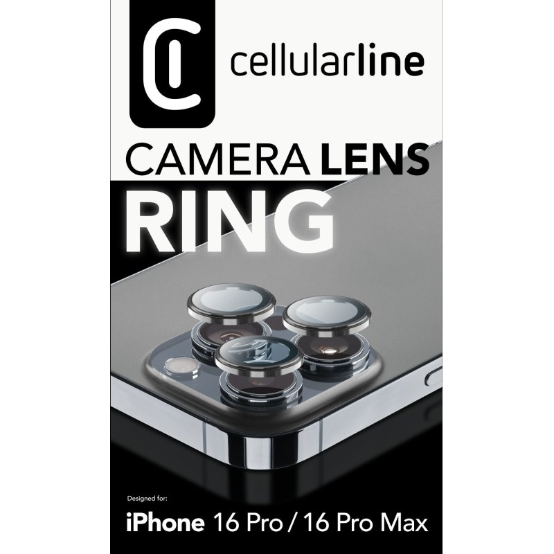 Cellularline Camera Lens Ring - iPhone 16 Pro / 16 Pro Max Tempered glass for camera protection