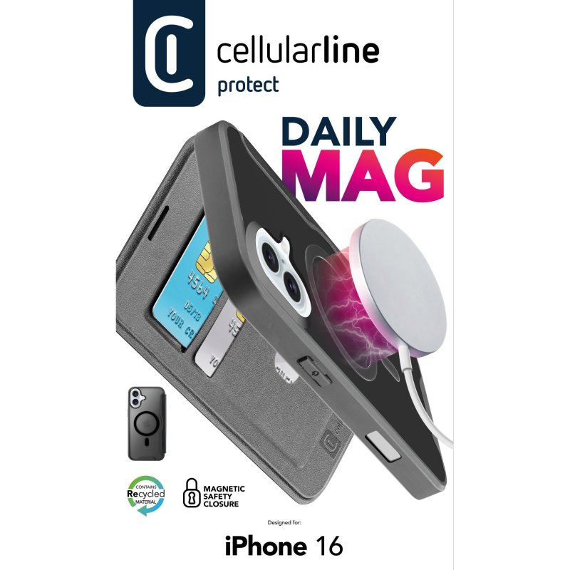 Cellularline Book Case Daily MAG iPhone 16 Black