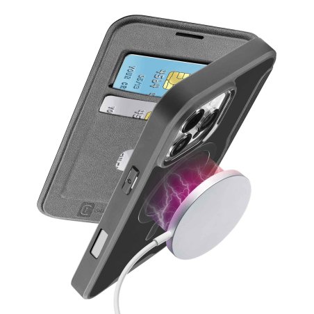 Cellularline Daily Mag - iPhone 16 Pro Book cover with semi-transparent hard back compatible with Magsafe ecosystem