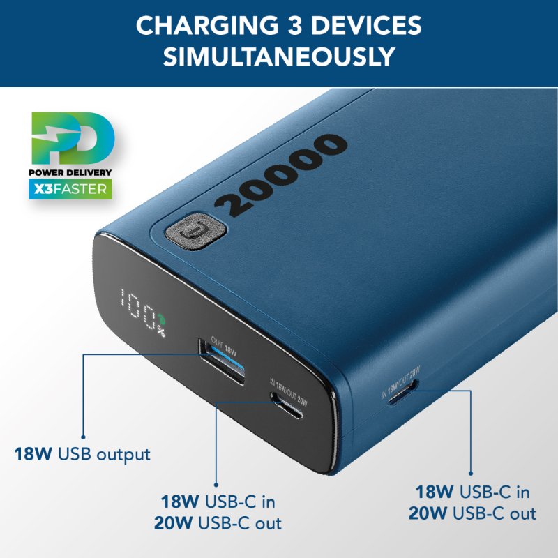 Cellularline Power Bank Elite 20000 PD Blue