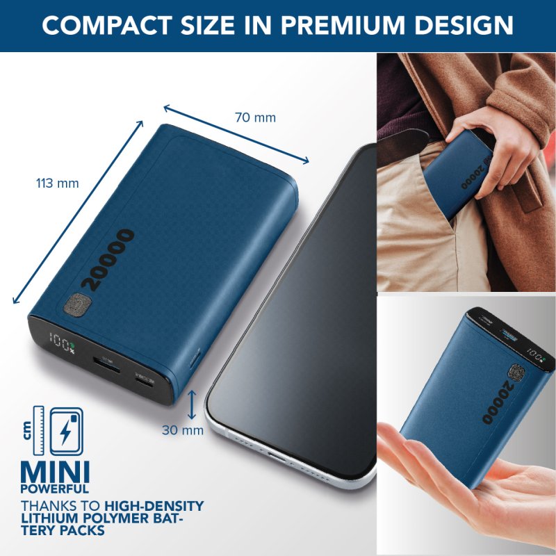Cellularline Power Bank Elite 20000 PD Blue