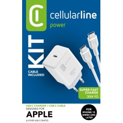 Cellularline USB-C Charger Kit fr Apple 30W PD White