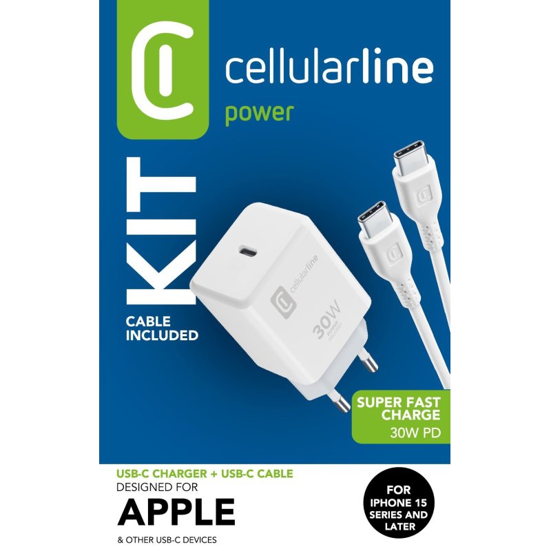 Cellularline USB-C Charger Kit fr Apple 30W PD White