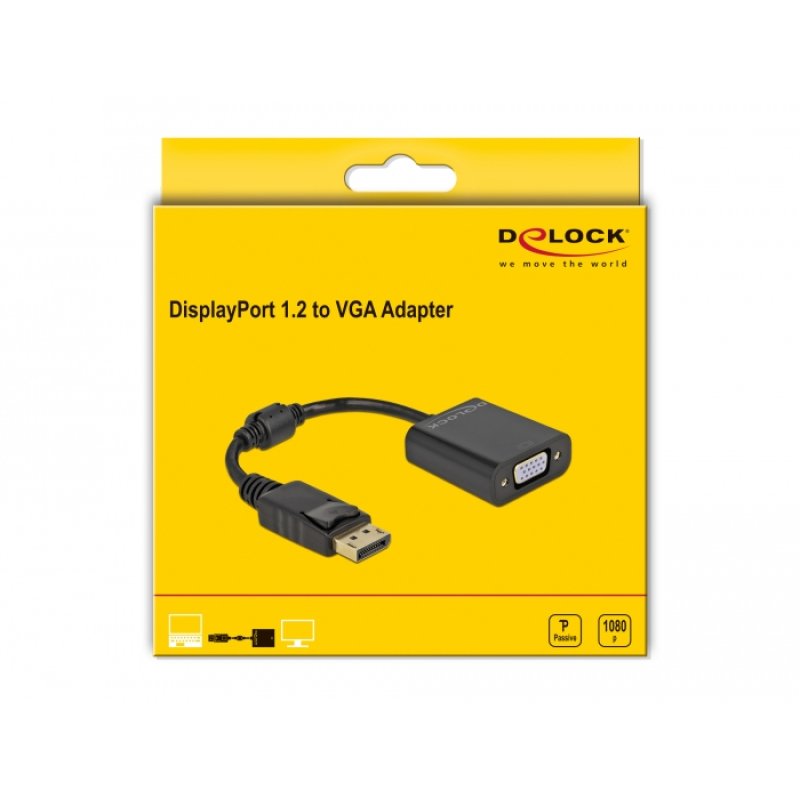 DELOCK Adapter DisplayPort 1.2 Stecker zu VGA Buchse Passiv schwarz