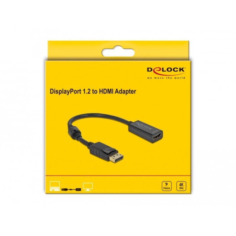 DeLOCK Adaptateur DisplayPort 1.2 mâle vers HDMI femelle 4K passif noir