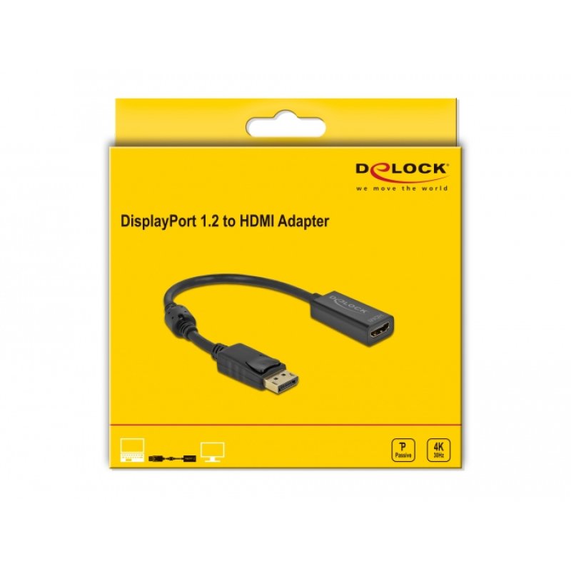 DELOCK Adapter DisplayPort 1.2 Stecker zu HDMI Buchse 4K Passiv schwarz