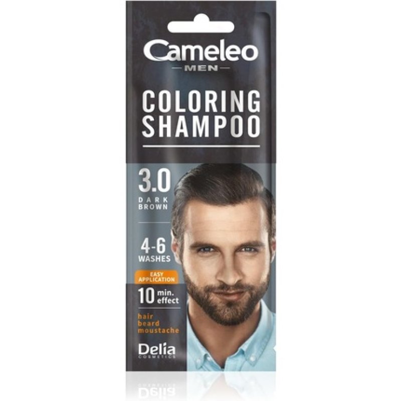 Cameleo Men Coloring Shampoo Dark Brown Hair Beard Mustache Visible Color in 10 Minutes Refreshes Lasts for 4 to 6