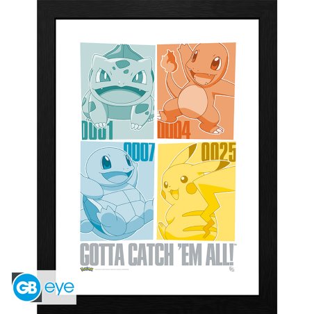 Framed Print Pikachu & Kanto Starters - 30.5 x 40.6 cm