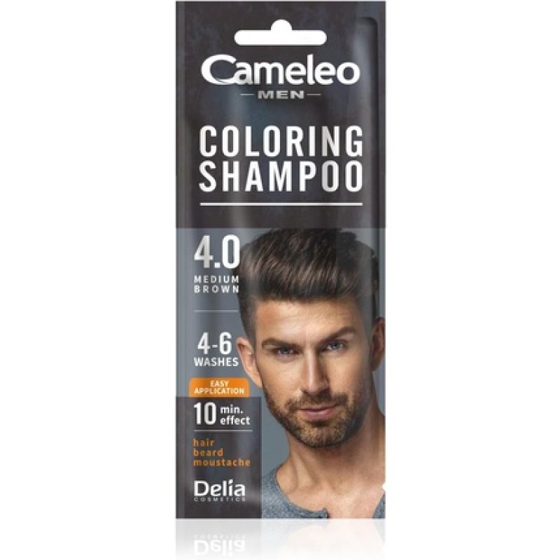 Cameleo Men Coloring Shampoo Brown Hair Beard Mustache Visible Color in 10 Minutes Refreshes Lasts for 4 to 6 Washes