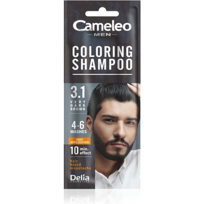 Cameleo Men Coloring Shampoo Very Dark Brown Hair Beard Mustache Visible Color in 10 Minutes Refreshes Lasts for 4 to 6
