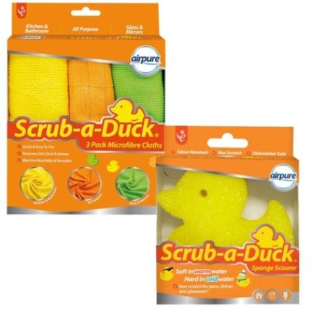 AirPure Scrub A Duck Sponge Scourer & Microfiber Cloths